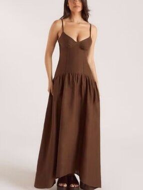 Lounge Brown Drop-Waist Linen Maxi Dress - Size 2